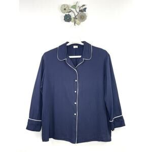 Aritzia Wilfred Satin Top Blouse Blue White Trim Button Front Murol Pajama Small